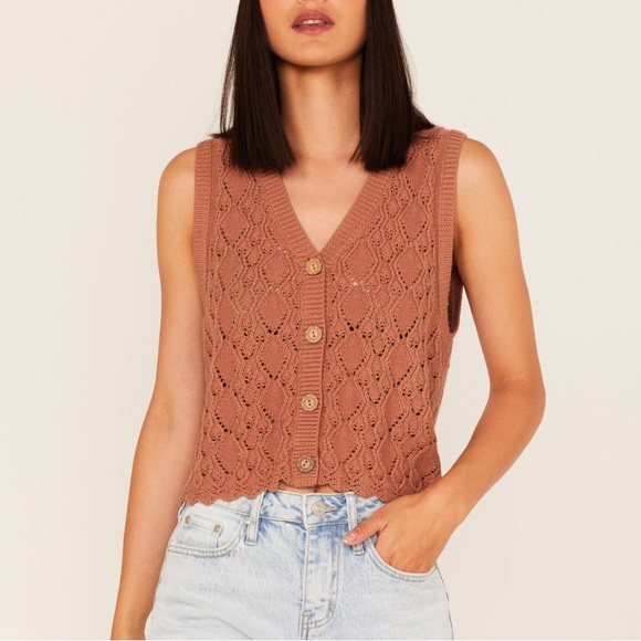 Cleo + Wolf Brown Knit Button-Up Vest - Picture 1 of 4